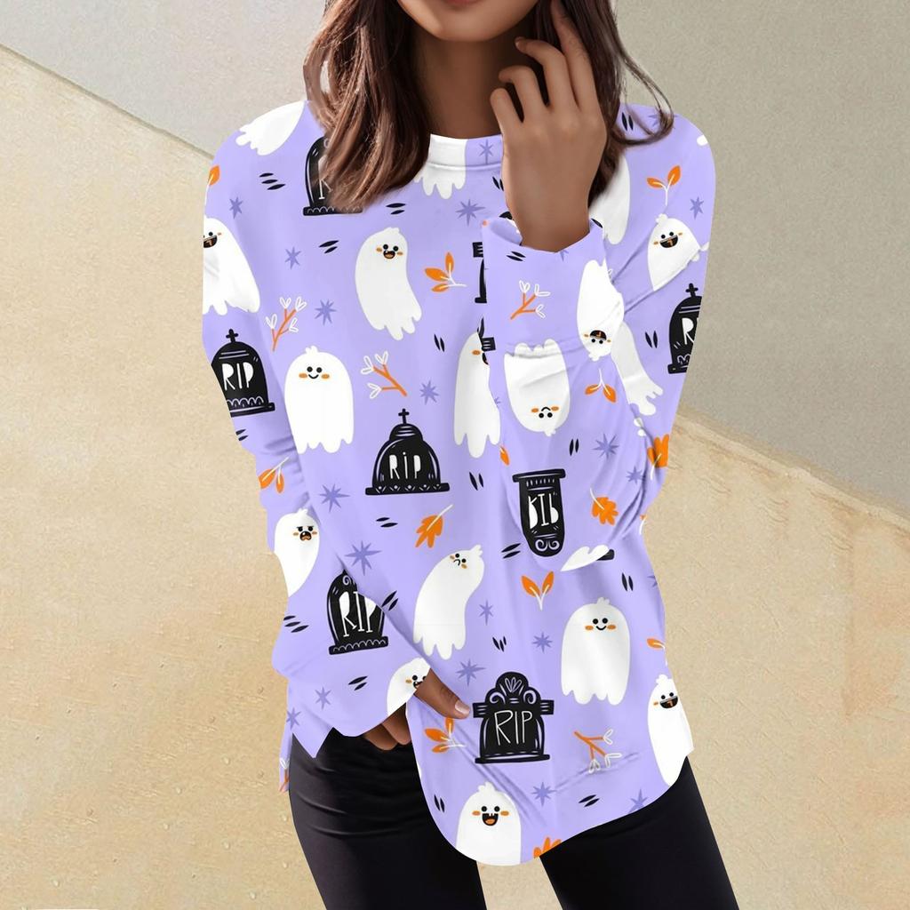 Женский повседневный модный пуловер с длинным рукавом и круглым вырезом с принтом