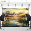 2D Printed Sunflower Lake Backdrop Snowy Mountain & Sunrise Background Cloth