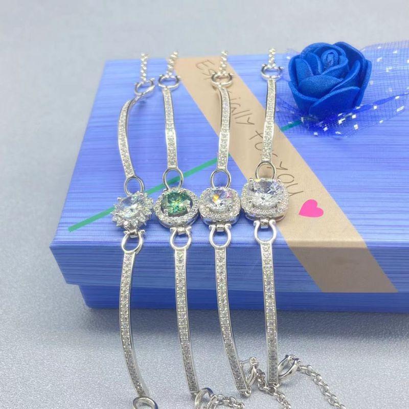 Браслет из стерлингового серебра 925 пробы с платиновым покрытием, цвет D, полубраслет из муассанита, круглая сумка, простой и элегантный женский подарок