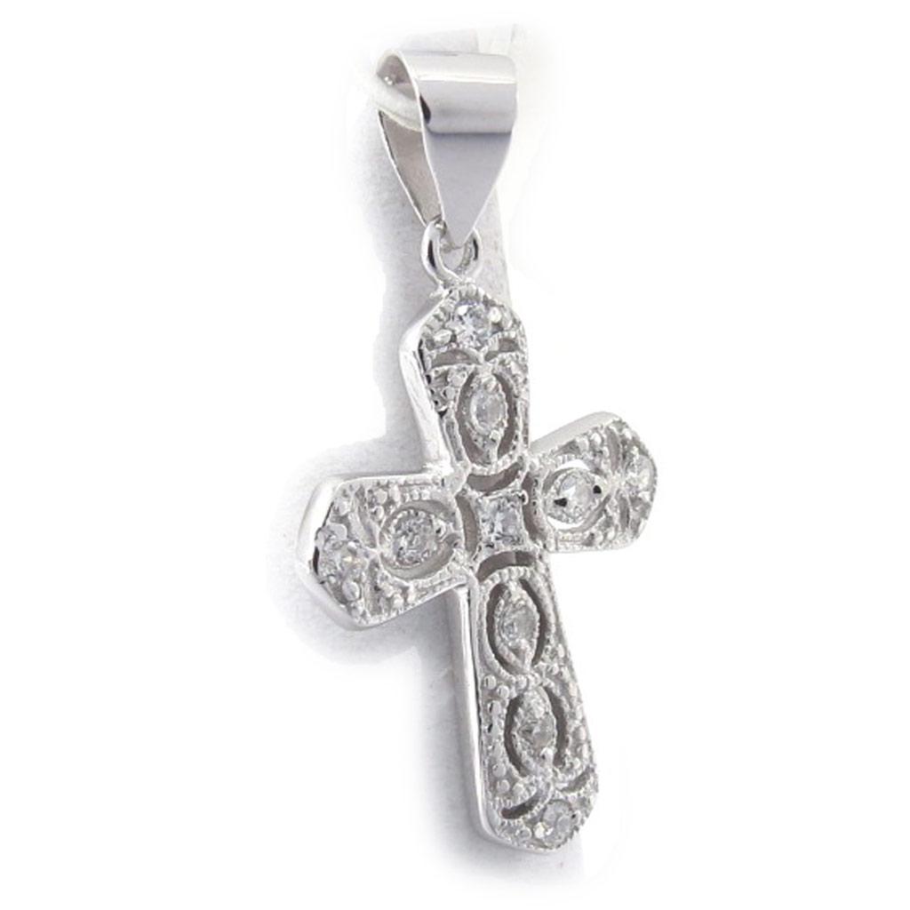 Les Trésors De Lily [J9524] — Белый серебряный кулон «Крест в стиле барокко»