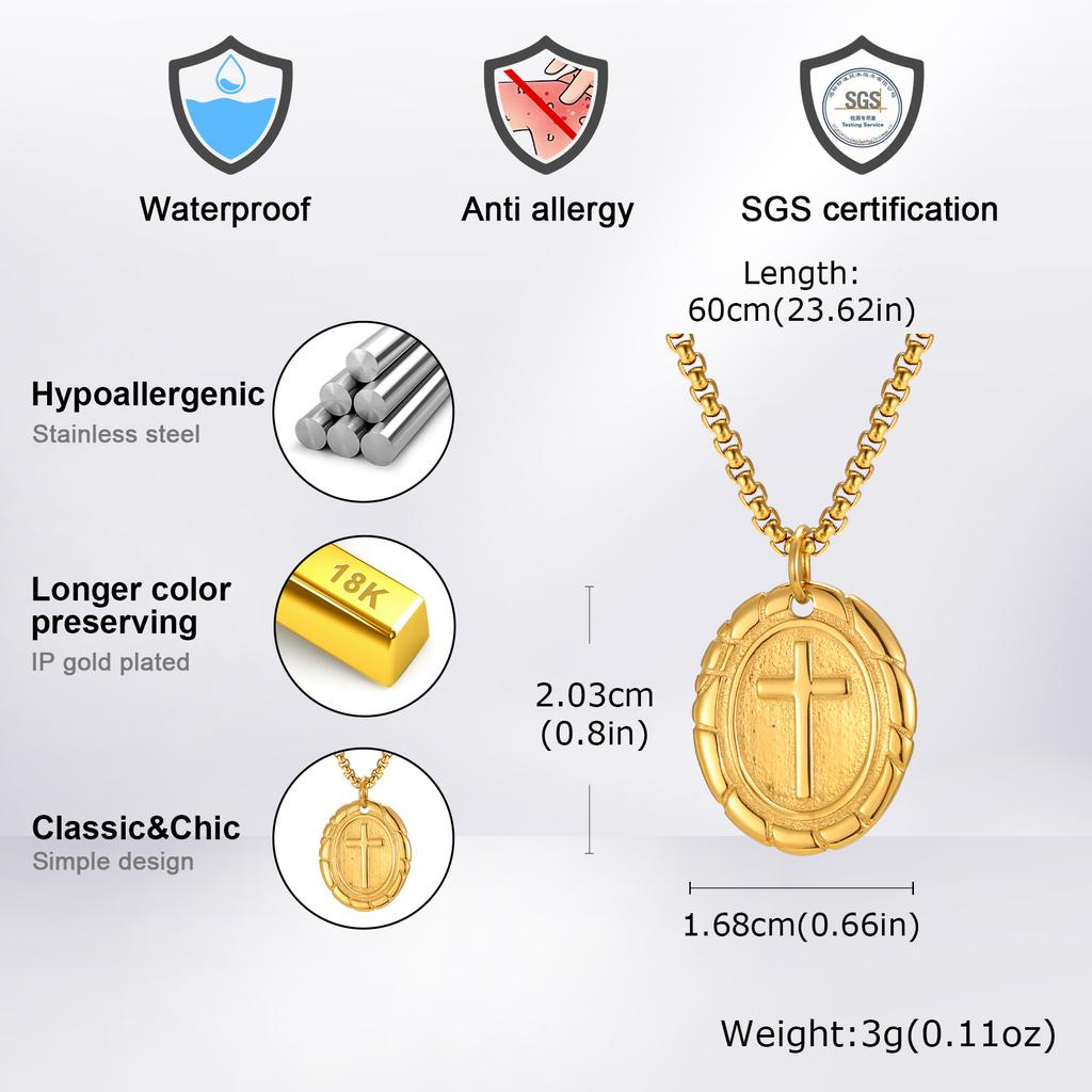 Золотые necklaces с крестом для мужчин, Нержавеющая сталь, Овальный кулон-крест, Новый панк-религиозный ошейник, Подарки