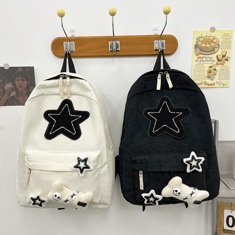 Star Women's Corduroy Backpack - Large Capacity, College Style for Junior & High School Students