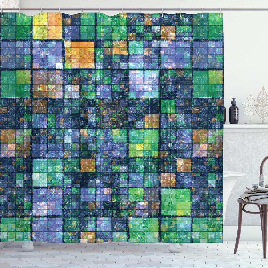 Mosaic Shower Curtain,Modern Mosaic Geometric Seamless Tiles Design Patchwork Artwork Polyester Fabric Waterproof Shower Curtain