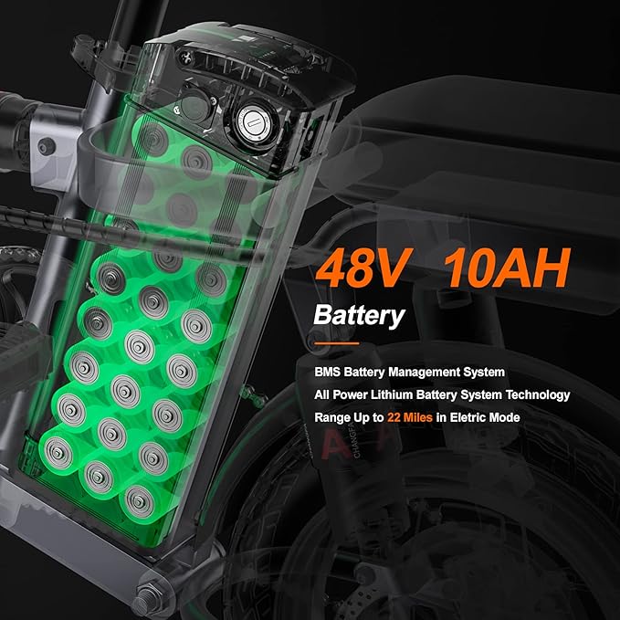 Engwe Электровелосипед T14 с двигателем 250 Вт и аккумулятором 48 В 10 Ач обеспечивает запас хода 55 км и скорость 25 км/ч, это компактный транспорт, созданный для городских улиц и повседневной свободы.