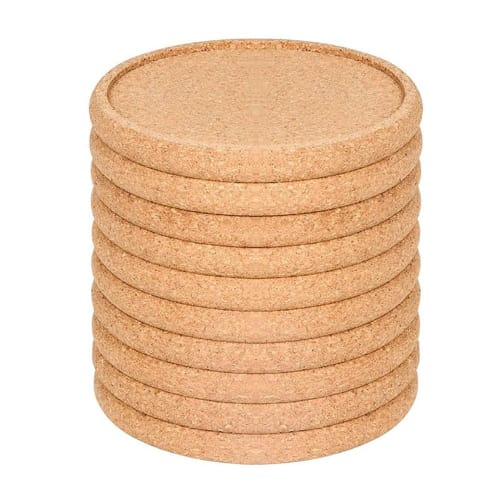 Samcos Round Cork Coasters, Pack of 12, 10cm Diameter, Heat-Resistant, Rounded Edges for Coffee Tables, Glasses, Mugs, Restaurants, Home, Cafes