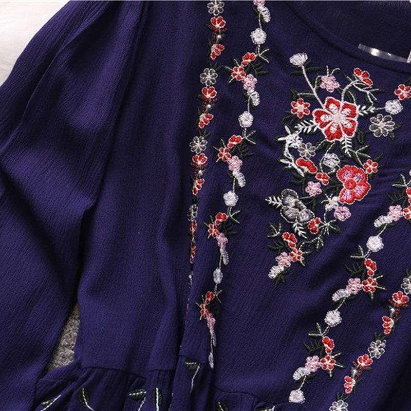 RUGOD 2022 рубашка с круглым вырезом в национальном стиле, женская дизайнерская свободная хлопково-льняная рубашка с вышивкой в ​​стиле ретро, ​​тонкий топ с оборками