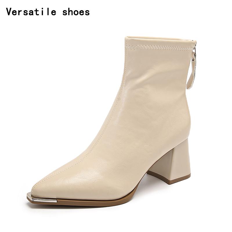 Зимние женские ботильоны с острым носком, модные короткие ботильоны с застежкой-молнией сзади, женские туфли на высоком каблуке Botas De Mujer