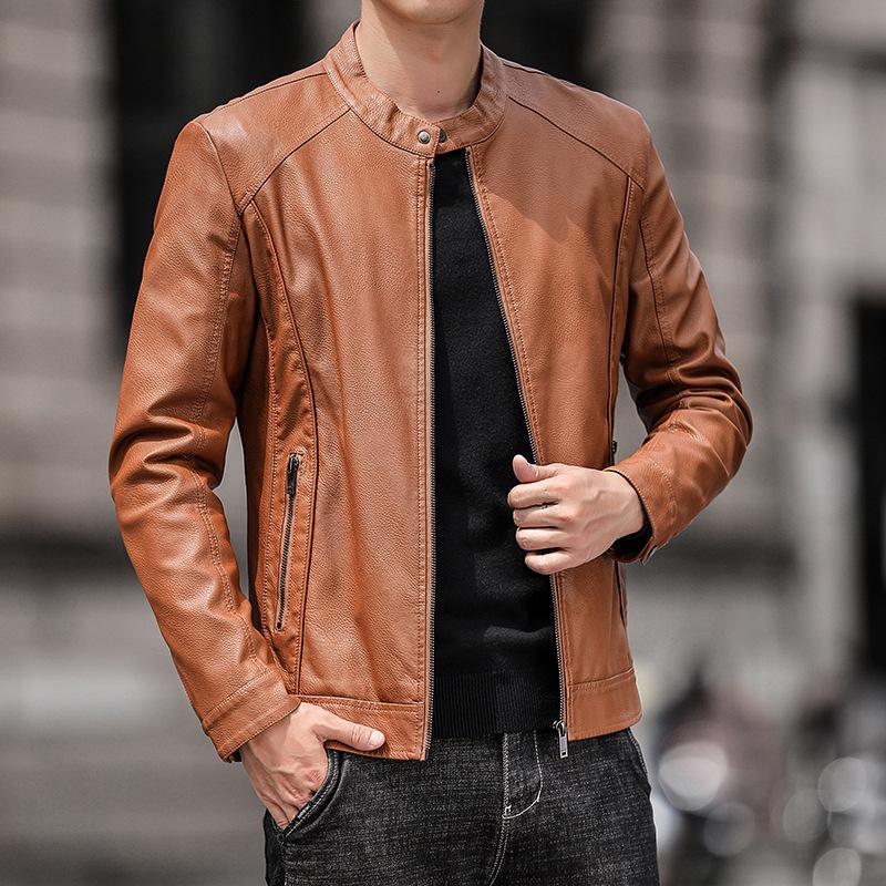Весенняя мужская кожаная куртка в корейском стиле, тонкая мотоциклетная куртка из искусственной кожи, модная, красивая, повседневная мужская куртка для мужчин