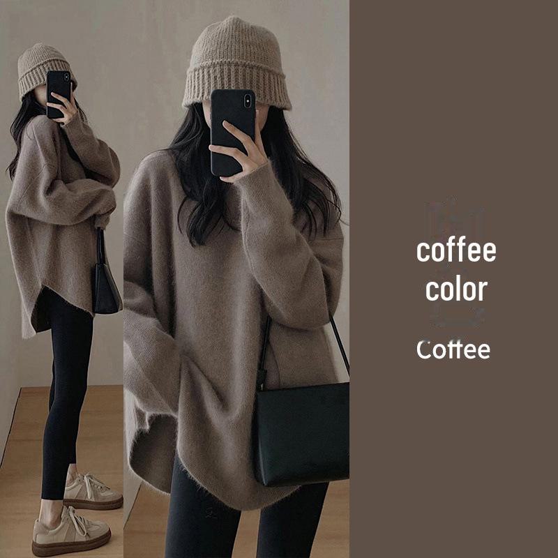 Women's Lazy Style Mid-Length Knitted Sweater - Autumn & Winter 2024 Loose Long-Sleeve Thickened Top