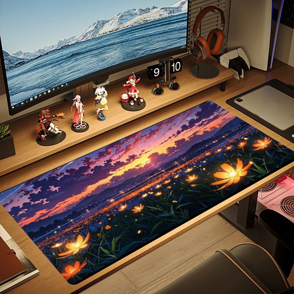 XXL Gaming Mouse Pad Anime Star Daisy Lotus Sunset Sunflower Deskmat Non-Slip Rubber Mouse Mat Keyboard Mausepad Desktop Mats