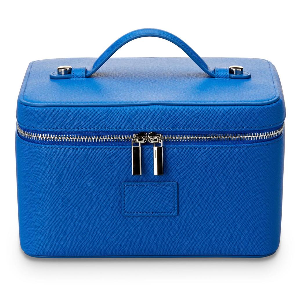 Portable Cross-Grain Leather Cosmetic Bag with Gold Hardware - Makeup and Skincare Travel Organizer