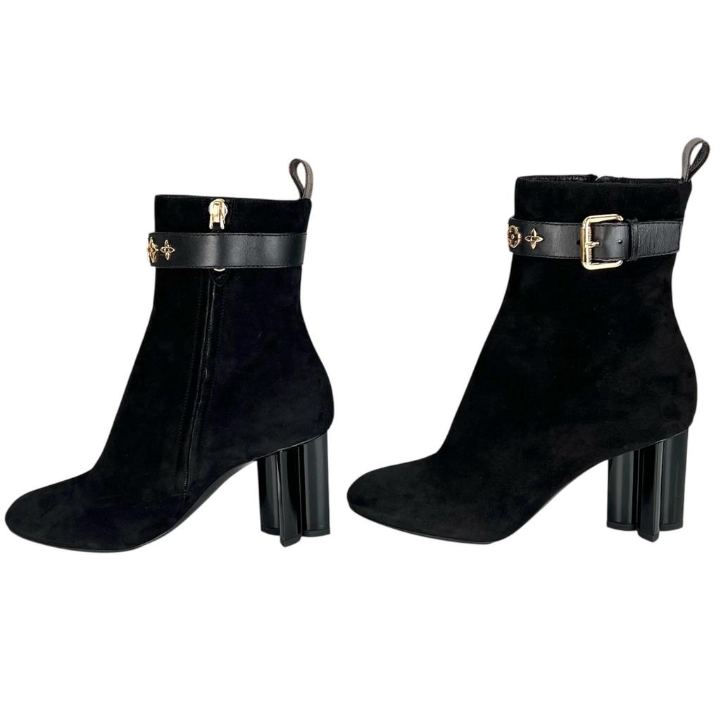 Excellent LOUIS VUITTON Ankle boots black Suede leather Women 35 1A965S Used