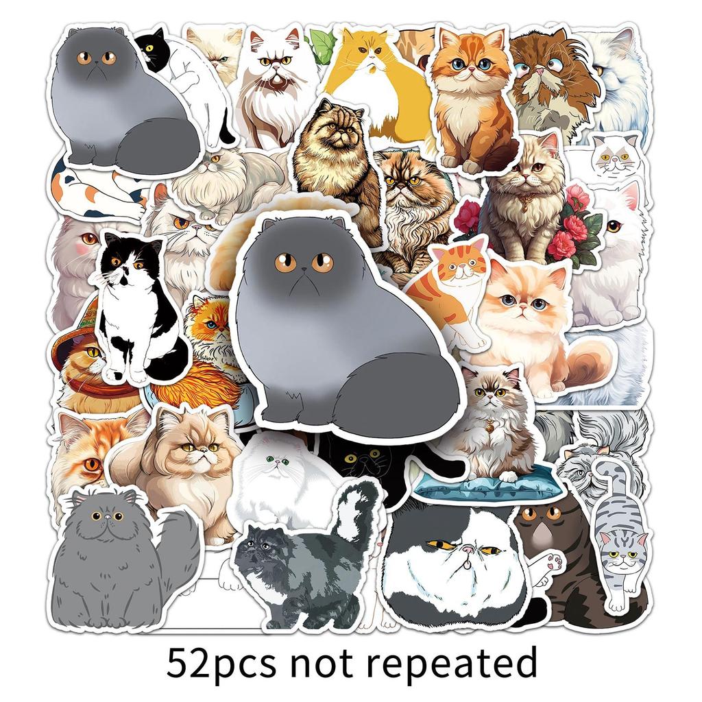 52 Persian Cat Graffiti Stickers Personalized Cartoon Cute Cat Decorative Water Cup Mobile Phone Luggage Sticker