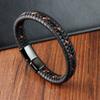 Men's Leather Bracelet Black Casual Hip-hop Jewellery Titanium Steel Clasp Young Boys Bangle Fashion Street Accessory
