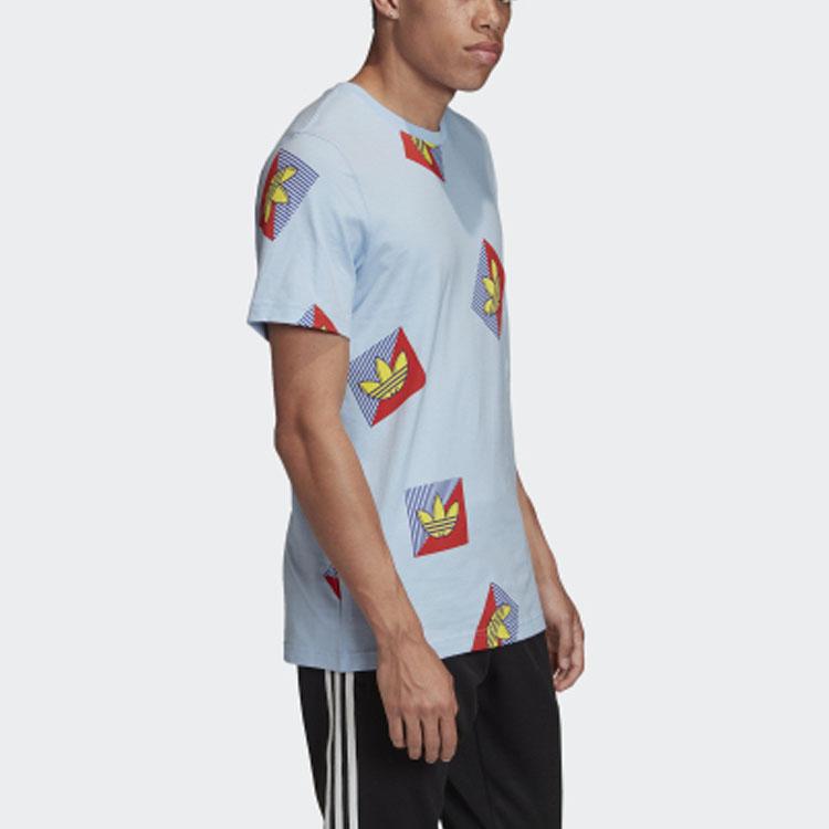 Adidas Оригинальная футболка с трилистником Aop Diag, повседневная спортивная футболка с круглым вырезом и короткими рукавами, мужские топы, светло-голубой FM3343