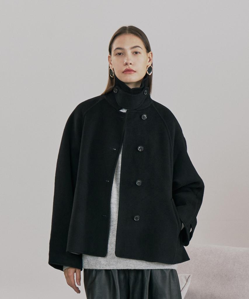 PINBLACK High-Neck Tab Handmade Wool Short Coat