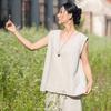 Johnature Женские винтажные летние футболки без рукавов в китайском стиле, однотонные, высокое качество, женские мягкие футболки