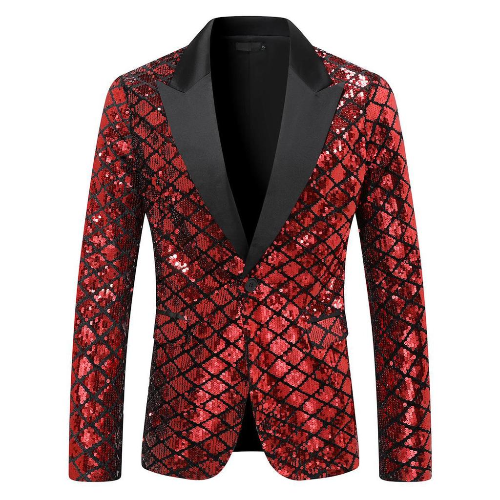 Men's European Size Diamond Sequin Peaked Lapel Suit for Autumn/Winter Events (Model: ZT-X45)