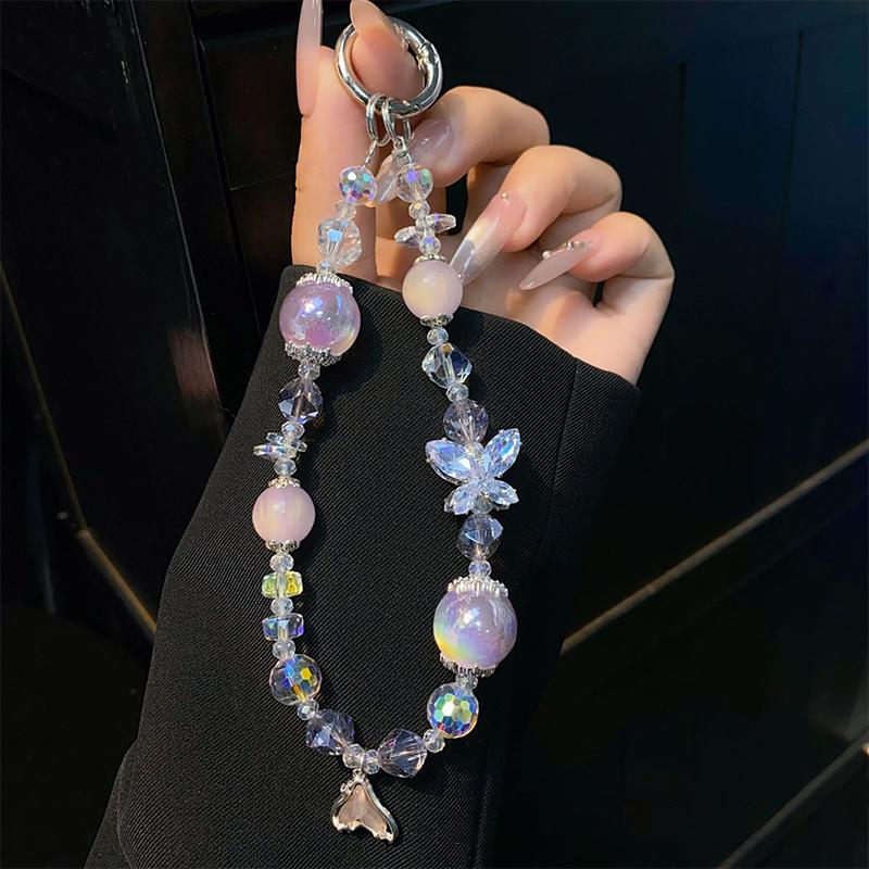 Ins Style Mermaid Pendant Beaded Phone Charm Y2K Butterfly Phone Chain Anti Lost Wrist Lanyard Keychain Gifts