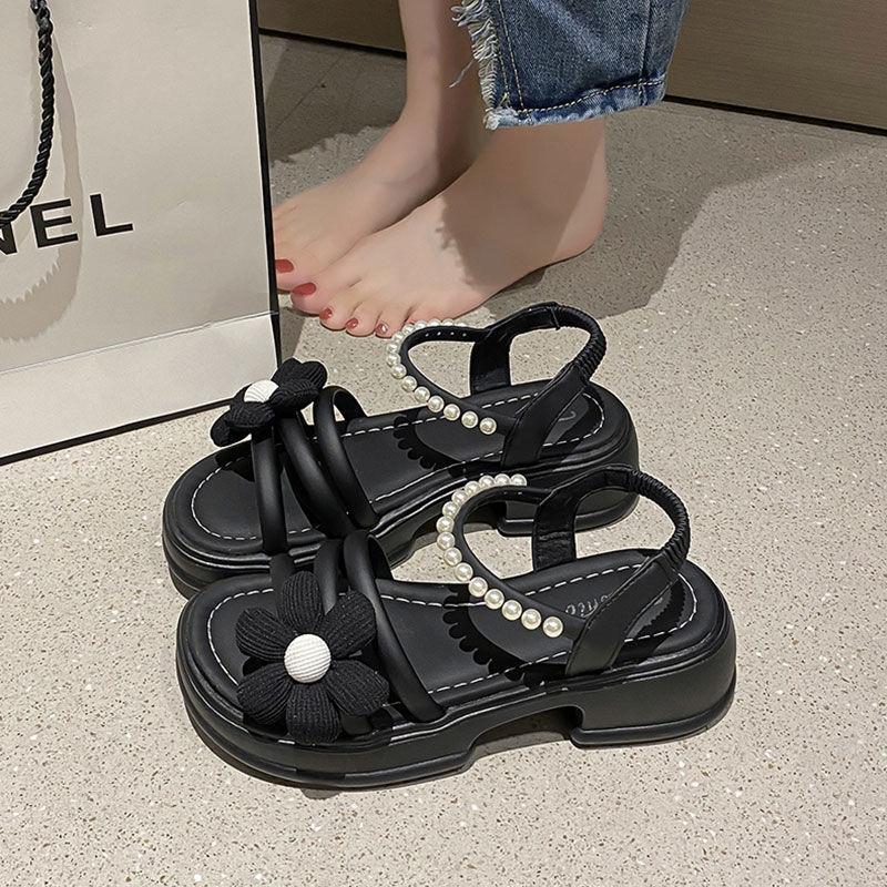 Босоножки в стиле феи, женская юбка, новинка лета 2025, толстый каблук, платформа, цветок, пляжная обувь, интернет-знаменитость, римские сандалии, тренд