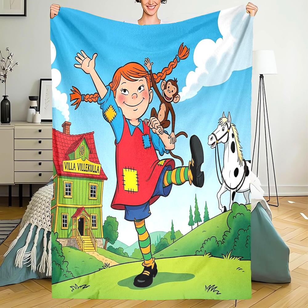 Pippi Longstocking Theme Printed Blanket - Perfect for Couch, Bed, Travel & Outdoor Use | Machine Washable, Cozy & Durable.