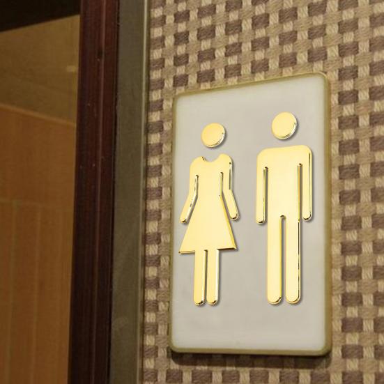 2Pcs Acrylic Bathroom Mirror Sign Adhesive Restroom Door Toilet 3D Sign Business Restaurant Office Hotel Washroom Wall Identification Signage