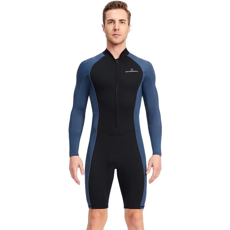 1.5MM One-piece Long-sleeved Wetsuit Men's Shorts Warm Outdoor Sunscreen Snorkeling Surfing Swimsuit