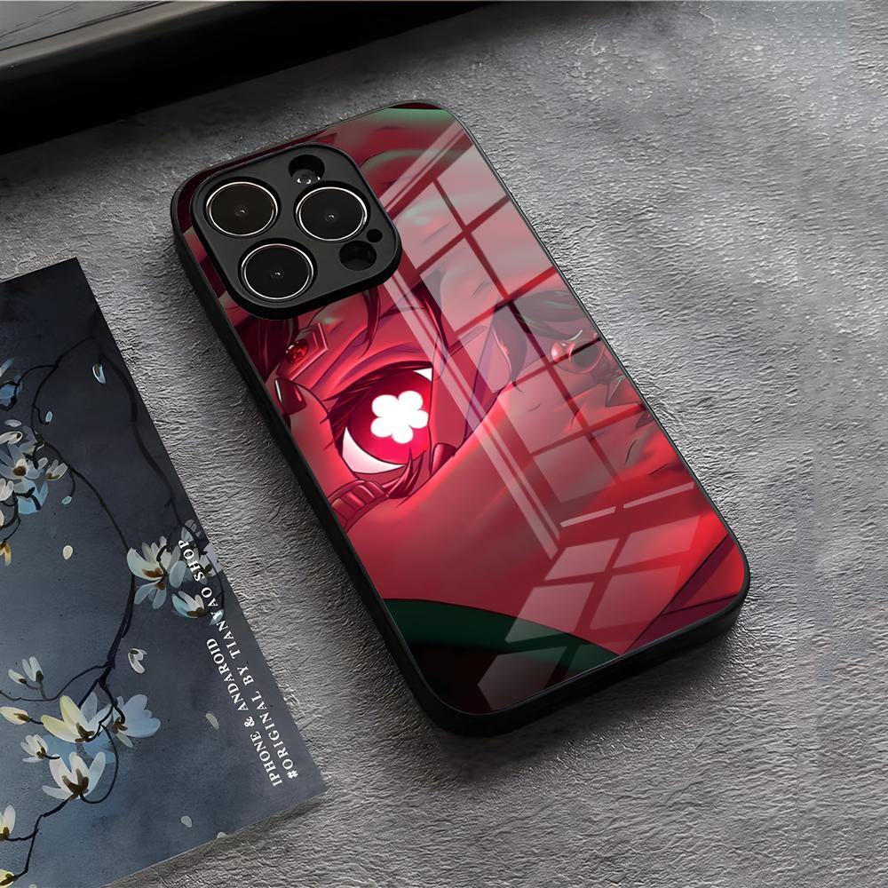 Чехол для телефона Genshin Impact Ху Тао Для IPhone 17 Air 16 E Pro Max 15 14 13 Mini 12 Pro 11 Max Plus Черная Стеклянная Крышка