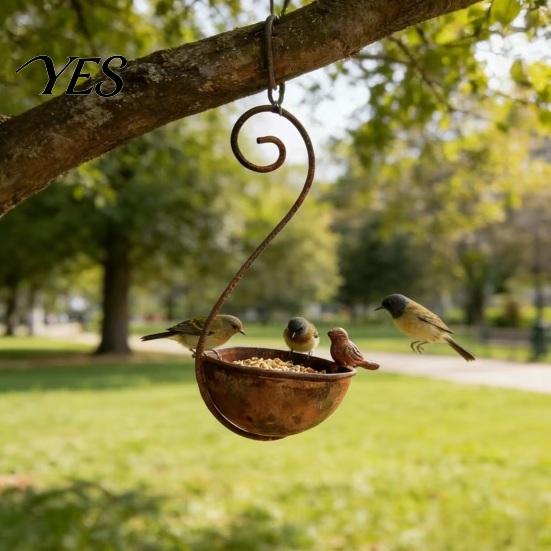 Bird Feeder Outdoor Hanging Feeder, Garden Metal with Curled Hook, Spiral Hook Decorative Wild for on Tree Branches Balcony Porch Vintage Style