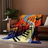 Curved piano keys flowing through a colorful backdrop of musical notes. for all seasons blanket lunch break throw gift