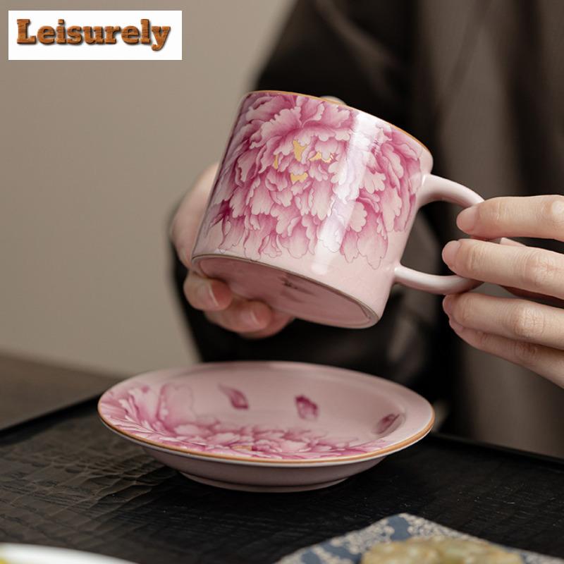 180 мл Антично-розовая пионовая чашка ручной работы, чашка для кофе-бутика с блюдцем, для заваривания чая, офисная чашка для воды, коллекция для кафе, подарок