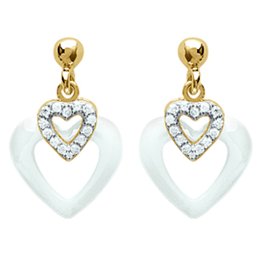 Les Trésors De Lily [L7886] - Gold Plated Earrings 'Love' White Gold Ceramic - 12x12 Mm
