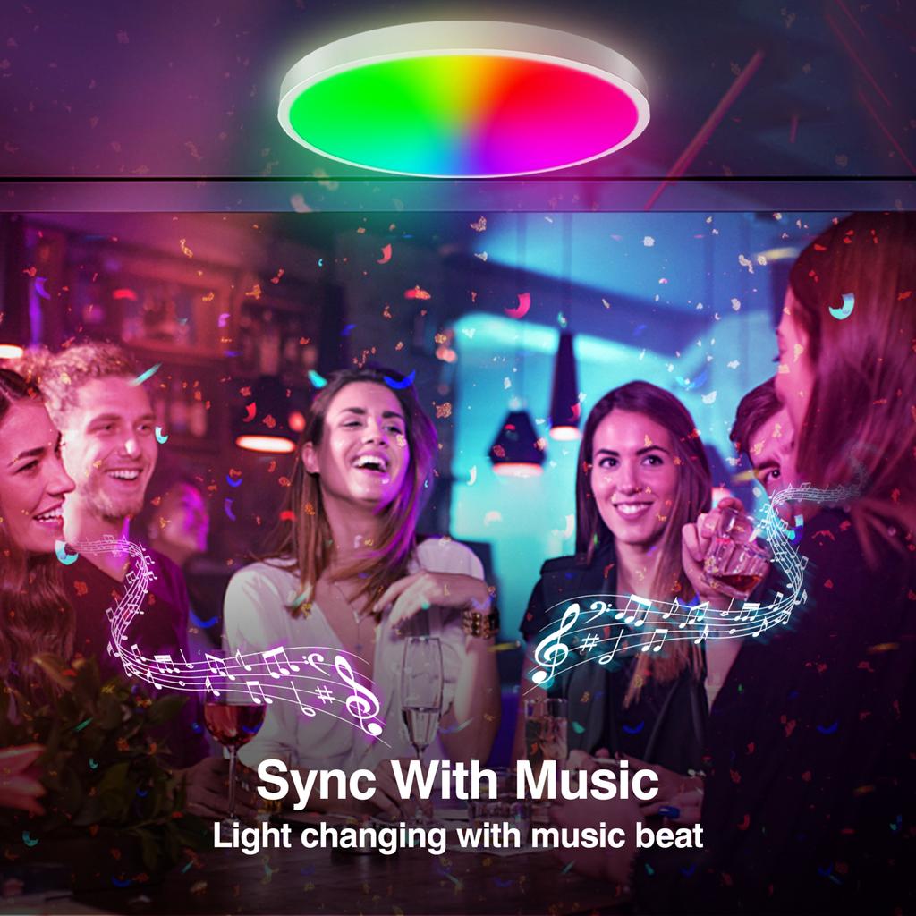 A C110-120V 24W Intelliegnt 84LEDs Ceiling Light BT/ Wirelessly Connected Mode Tuya Phone App &