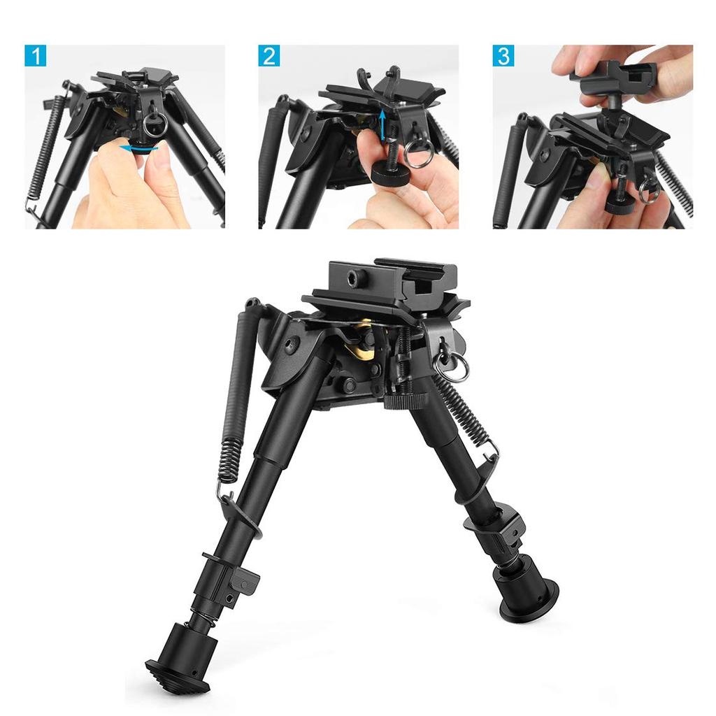 6-9 Inch Swivel Bipod Quick Deploy Notched Legs Pivot Tilt with Built-in Pod-loc (S Lock)
