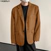 Autumn Men Notched Lapel Long Sleeve Suede Blazer Casual Loose Coats