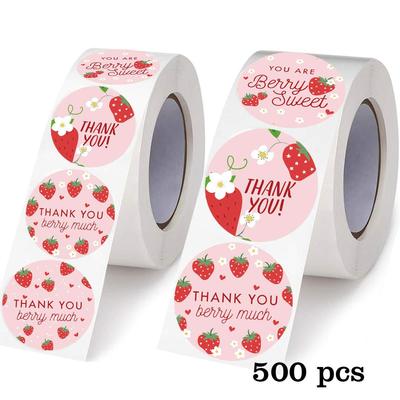 500 шт. Наклейки «Спасибо» с клубникой, клейкие этикетки для DIY, наклейки для запечатывания конвертов и подарков, наклейка для украшения на день рождения, кексы