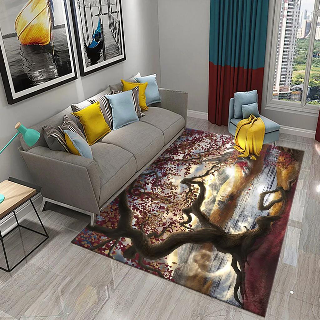 Ковер с рисунком масляной живописи дерева, придверные коврики, коврики, кухонный ковер, коврик для ванной комнаты, нескользящий ковер, декор для гостиной, спальни, коврик для пола