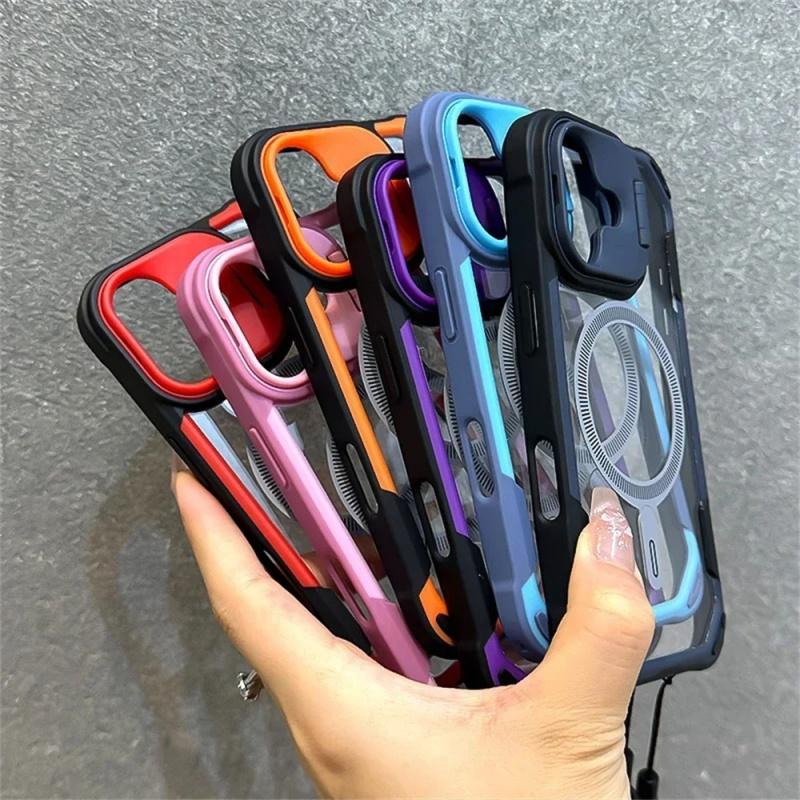 Бронированный Чехол Candy Color Clash для Magsafe Телефона Для 17 16 15 14 Plus 13 12 Pro Max С Подставкой и Ремешком на Запястье Задняя Крышка Телефона