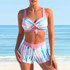 Женский купальник с бретелями и вертикальными полосками, бикини с принтом, купальник-танкини
