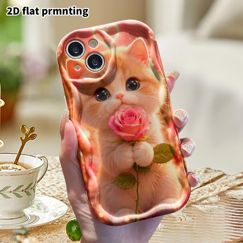 Phone case: 2D flat, fits iPhone 18, 17, 16, 15, 14, 13, 12 Pro, phone decoration, holding a pink rose, perfect gift for Christmas and Halloween