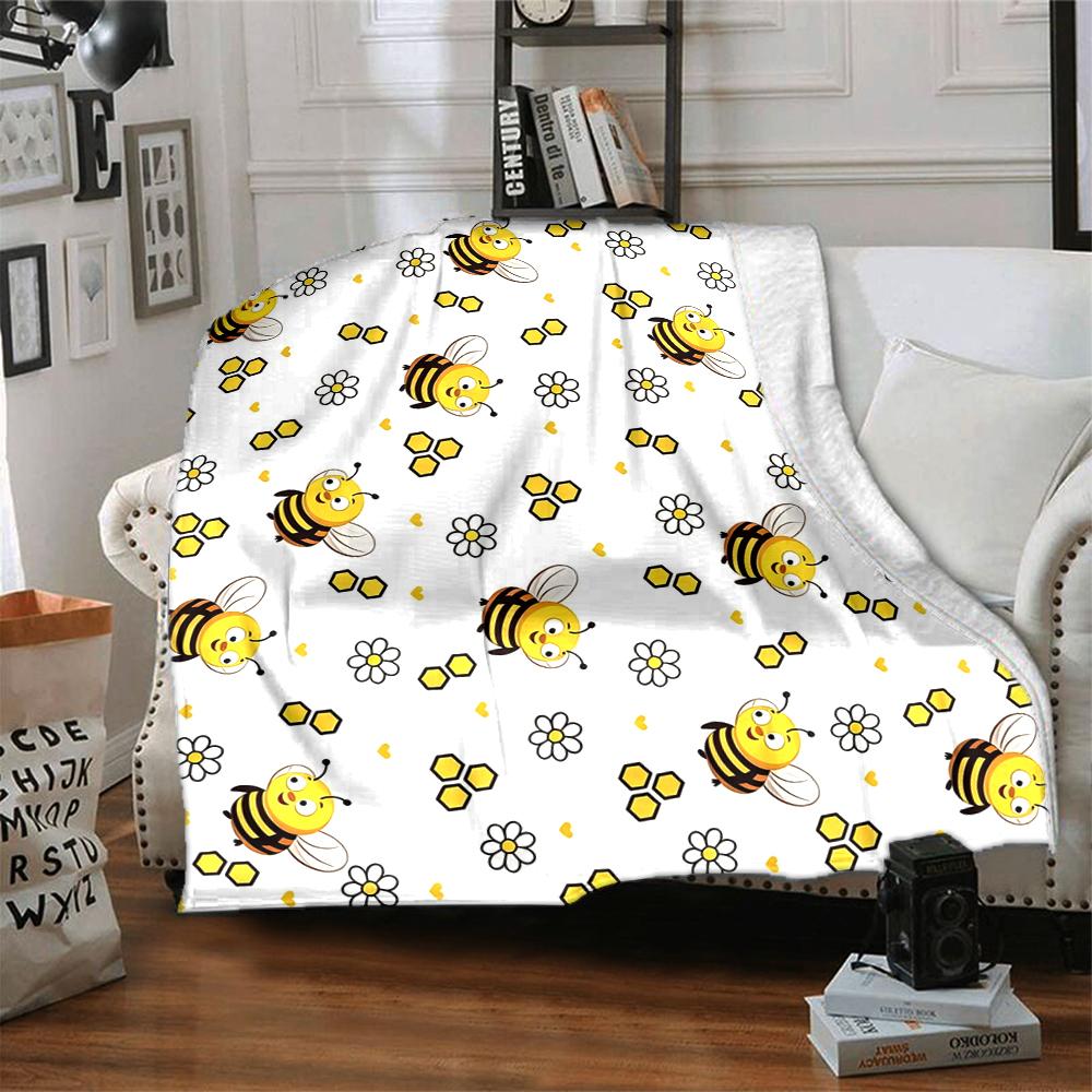 1Pc Bee Daisy Blanket Soft And Comfortable Casual Warm Camping Travel Christmas Halloween Xmas Gift M928836