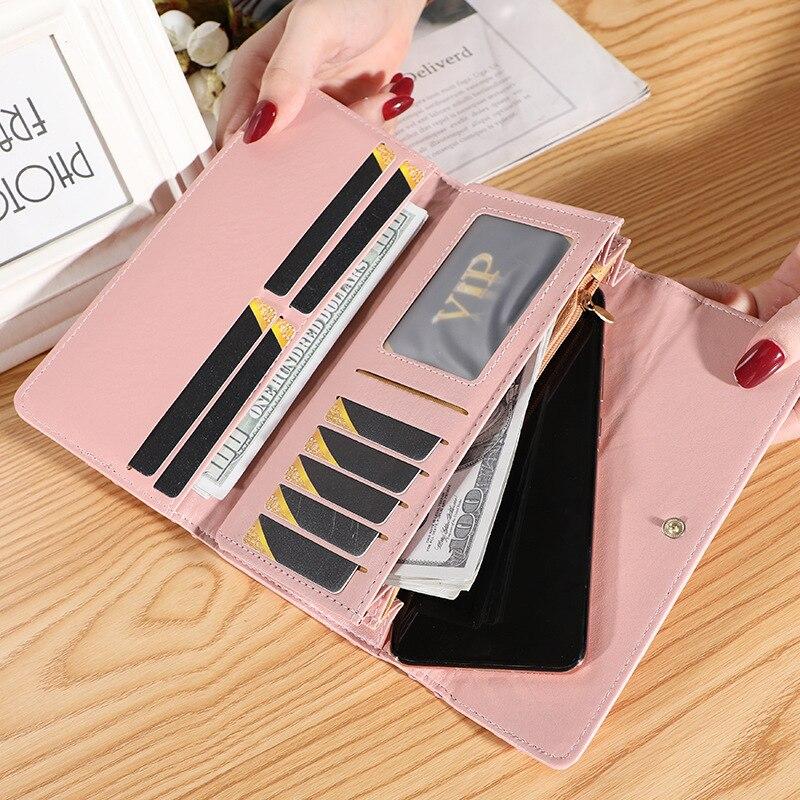 Women Lady Clutch Leather Plaid Hasp Wallet Long Length Card Holder Phone Bag Case Purse