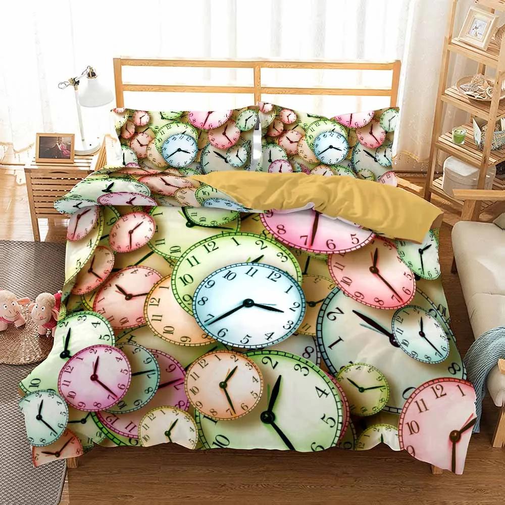 Printed Clock Time Duvet Cover Pillowcases Beddengoed Set Dropship Bed Linen Quilt Sets Housse De Couette 200 X 200 Ropa Cama
