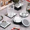 Glass Coaster Coffee And Tea Cup Mat Tableware Pad Round Saucers Silver Shiny Rhinestones Coffee Mug Pad Table Decoration