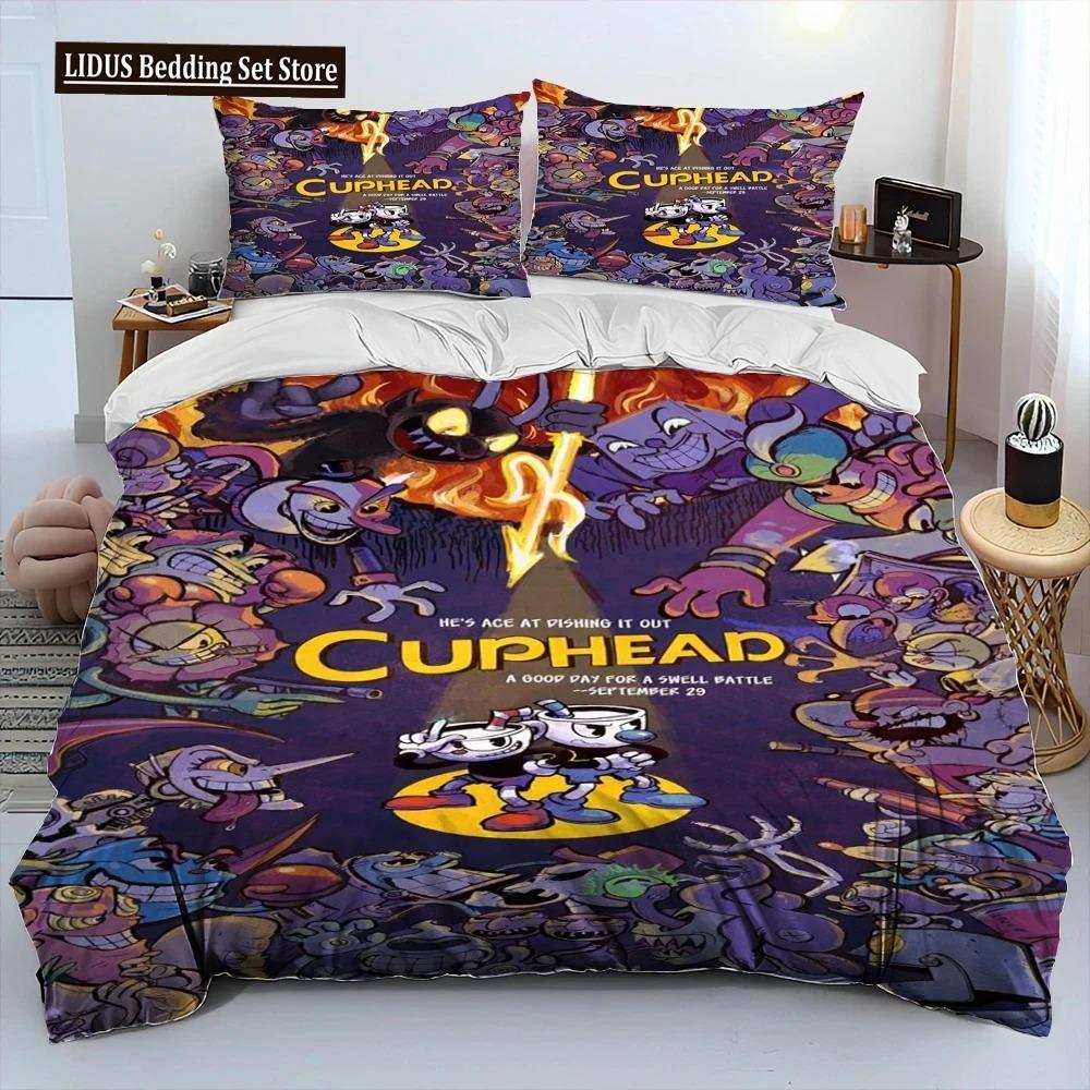 Cuphead И Mugman, Игра Геймер Комплект Постельного Белья Одеяло, Пододеяльник Комплект Постельного Белья Наволочка, Комплект Постельного Белья размера Кинг/Квин для Мальчиков