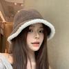 Women's Fur Edged Fisherman's Hat Autumn and Winter Literary and Versatile Large Head Basin Hat That Makes Your Face Smaller