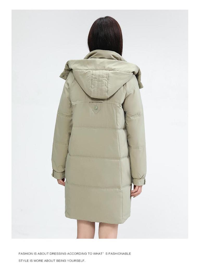 Женское зимнее пальто средней длины с капюшоном, в корейском стиле, универсальное, утолщенное хлопком с пухом, теплая верхняя одежда для среднего и молодого возраста.