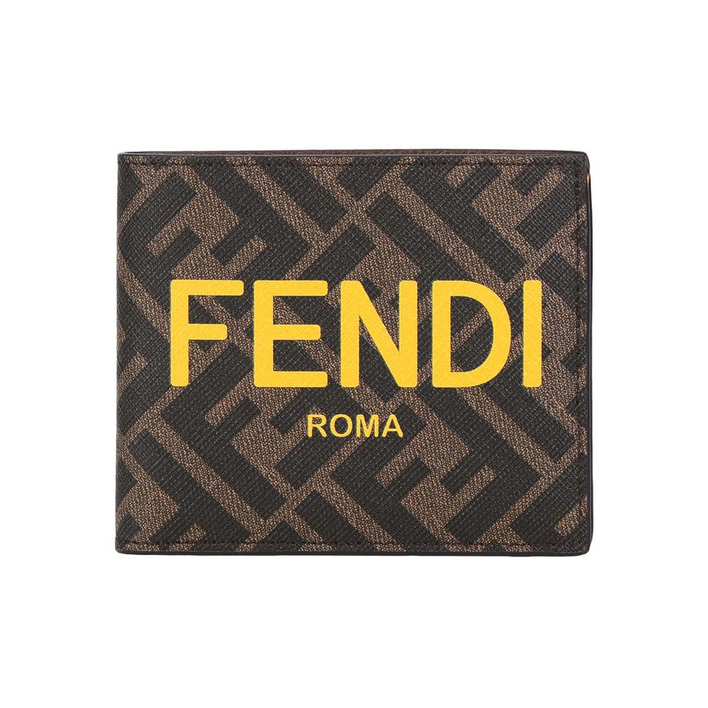 Fendi Кошелек мужской с текстурой, двойного сложения, с узором логотипа FF Monogram, цвет коричнево-желтый 7M0338-AJJ8-F1HRH