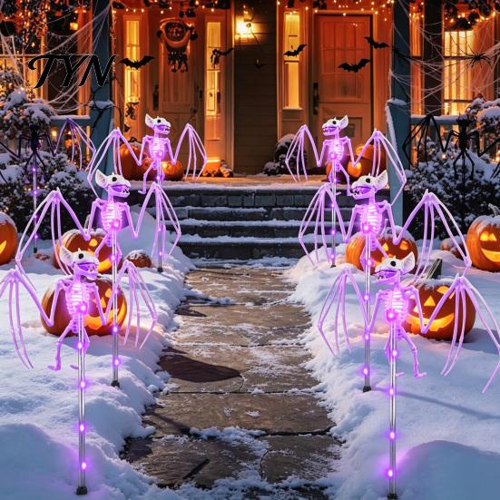 Automatic Solar Skeleton Lights Yard Stake Light, Halloween Glowing Skull Garden Decor Waterproof Stakes with Cloak, Outdoor Lawn Lamp for Haunted