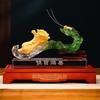 Aris & Juno Liuli & Flocked-Gold Cabbage Sculpture - Xi Na Bai CAI Chinese Wealth Symbol, Hand-Carved Glass Art with Wooden Base & Acrylic Display